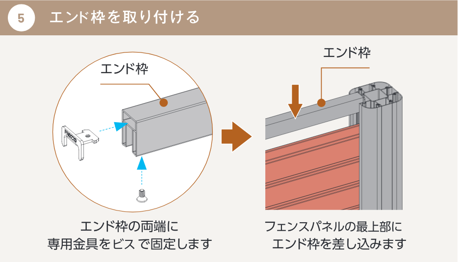 ⑤ エンド柱を取りつける