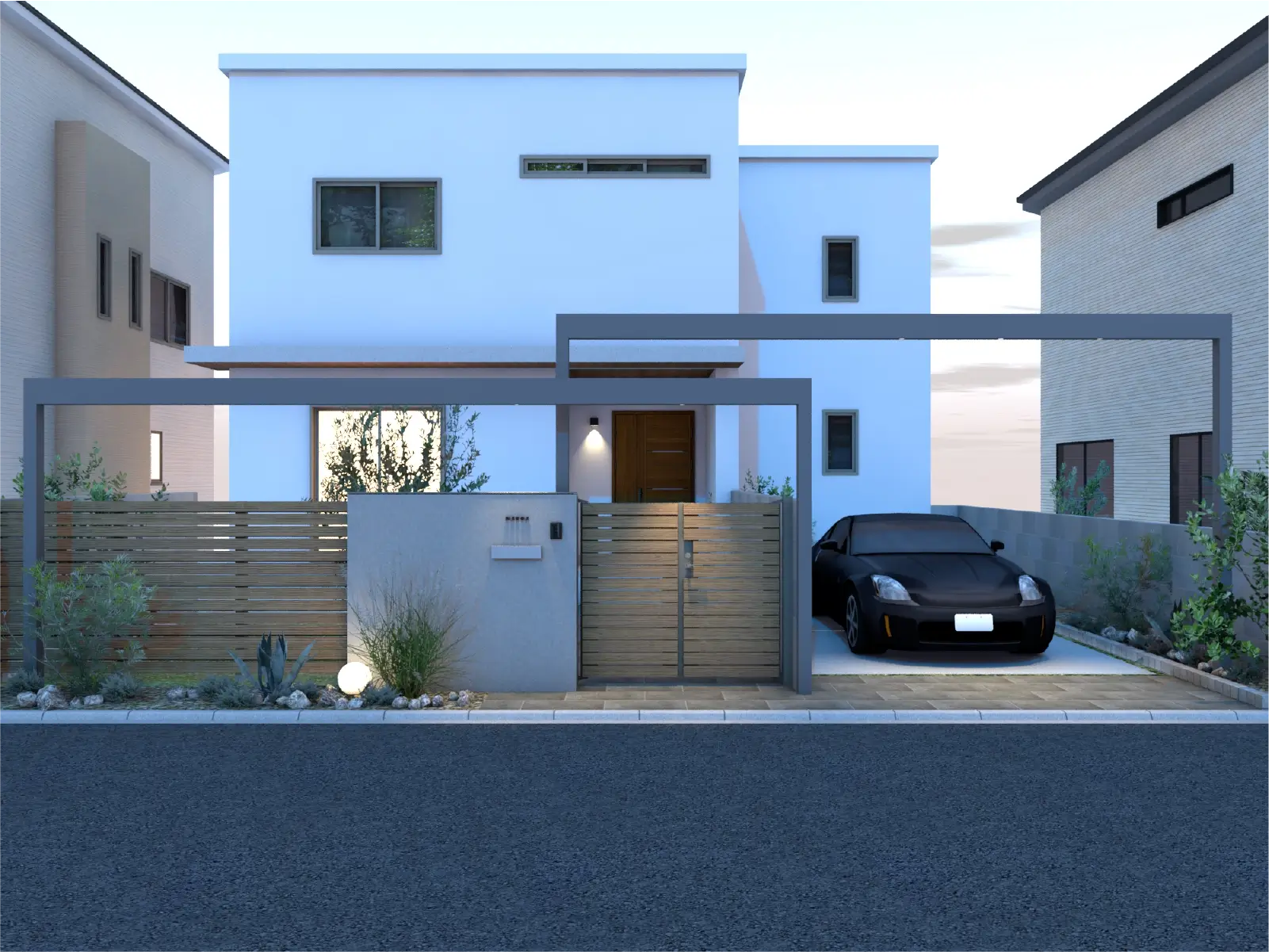 水平ラインが美しいフレームを活かした外構