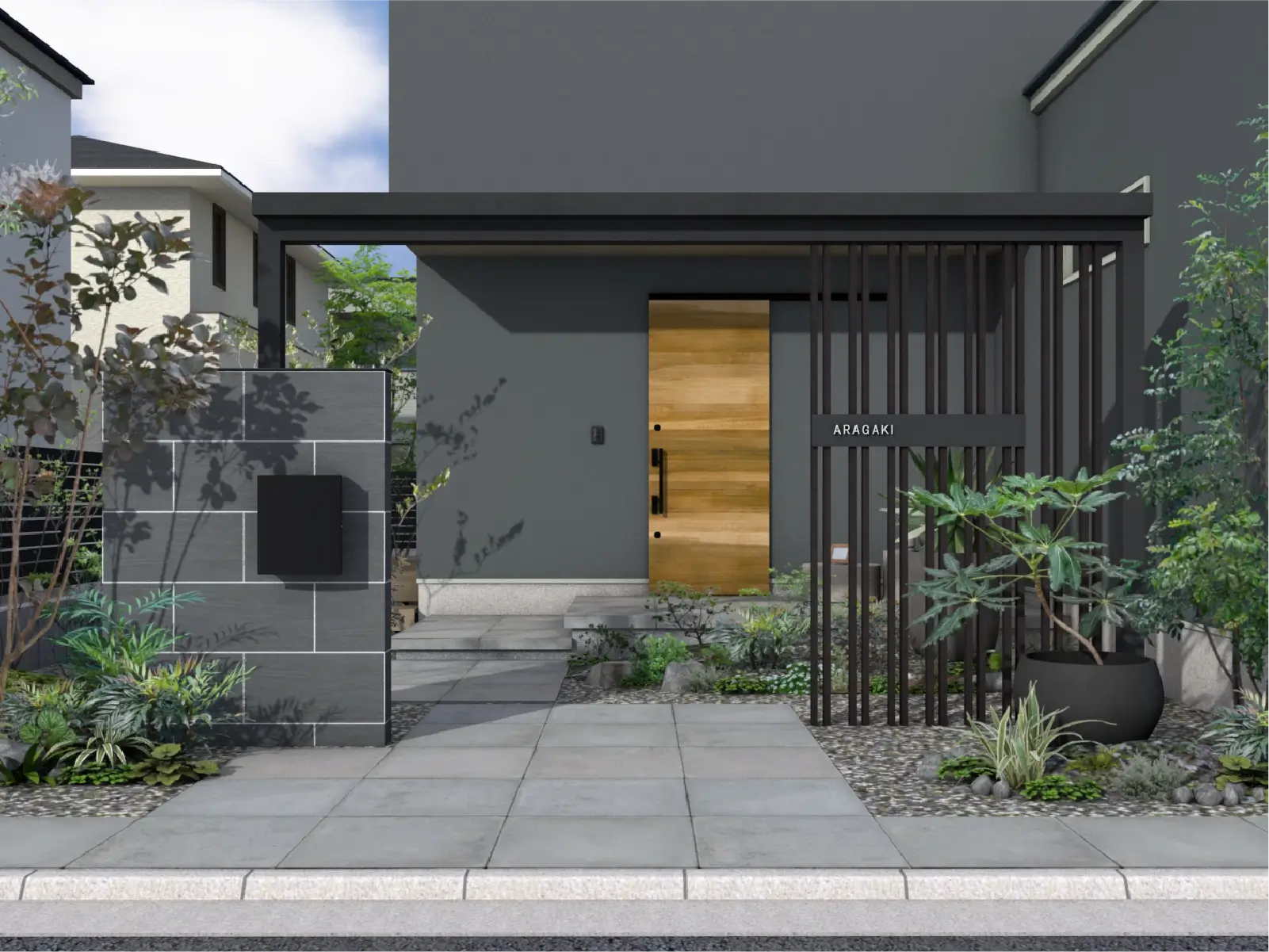 かっこいい印象の黒を基調としたブラック外構